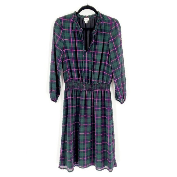 J. Crew Plaid Semi Sheer Long Sleeve Dress - Picture 1 of 7